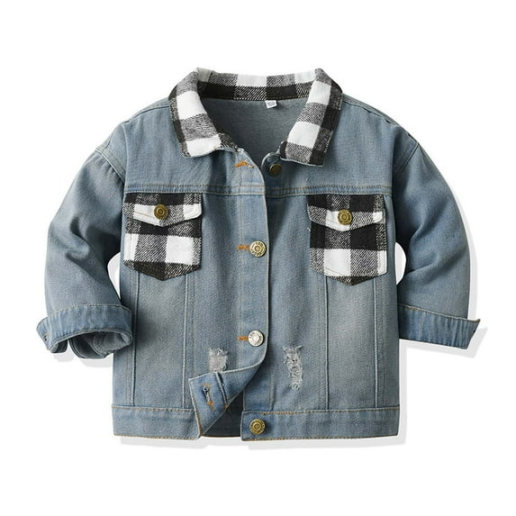 HAPIMO Boys Girls Plaid Denim Shirt Kids Toddler Button Down Jeans Jacket Top Coat Outerwear Long Sleeve Winter Outfits Black 18M