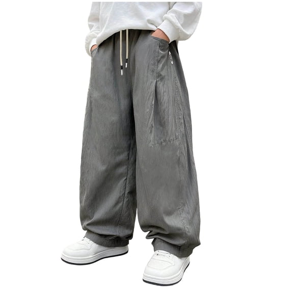 HAPIMO Boys Kids Drawstring Pleated Wide Leg Pants Elastic Waist Casual Trousers for Daily Wear Gray 5 Years