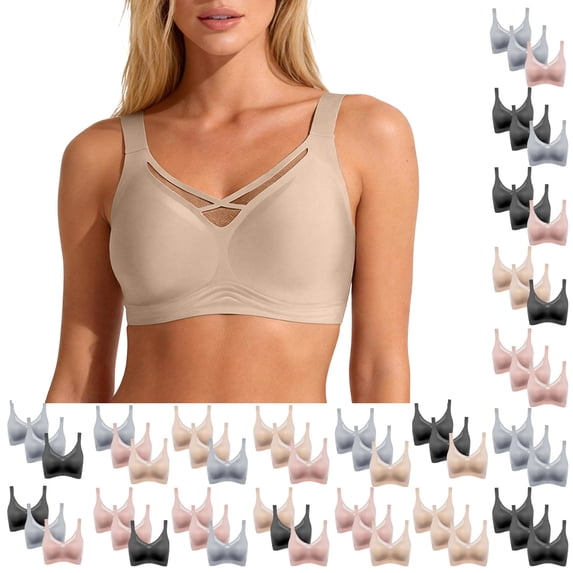 HAPIMO Bras for Women 3 Pack No Underwire Supportive Comfortable Bra Everyday V Mesh Bralette T Shirt Bra Lightweight Casual Sports Bras Pink XXL