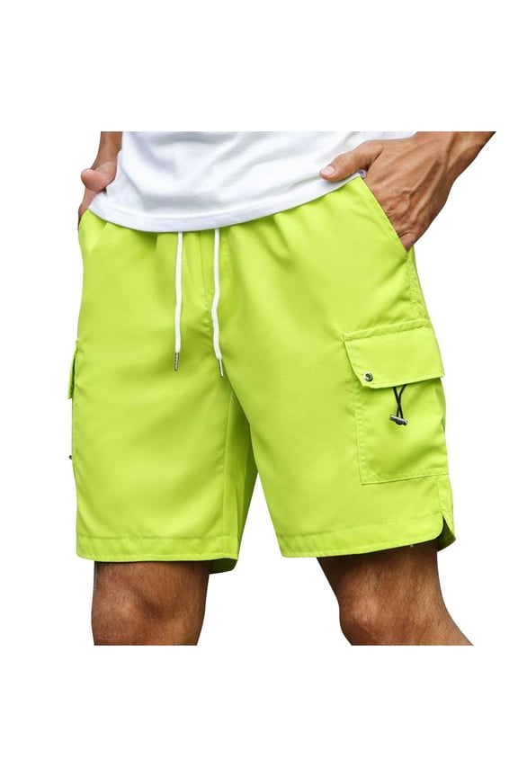 Breathable Elastic Waist Drawstring Men's Shorts Comfy Shorts for Beach Vacation Lightweight Relaxed Fit Solid Color Casual Outings Sports Shorts Green XX-Large