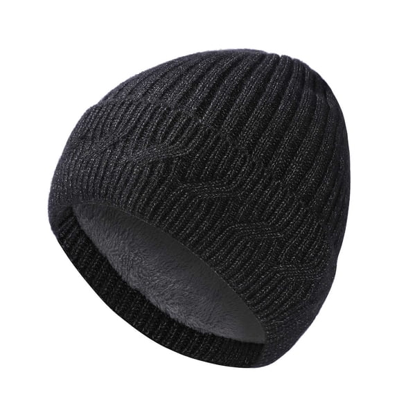 HAPIMO Cable Knit Fleece Lined Ribbed Cuff Design Hat for Winter Daily Wear Cold Protection Dark Gray Free Size