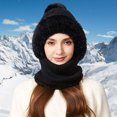 thumbnail image 1 of HAPIMO Cable Knit Plush Neck Warmer Integrated Hat Pom Pom Decorated Hat for Winter Daily Wear Black, 1 of 9