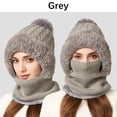 thumbnail image 1 of HAPIMO Cable Knit Plush Neck Warmer Integrated Hat Pom Pom Decorated Hat for Winter Daily Wear Gray, 1 of 9