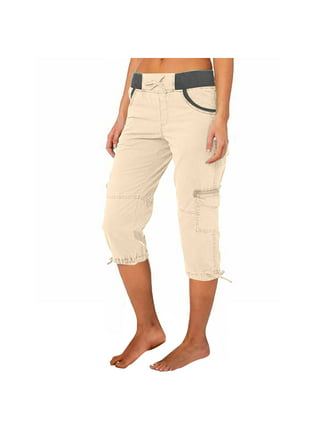 Niuer Women Summer Cargo Pants Hight Waist Beach Loose Linen Capris Pants  Holiday Drawstring Cropped Pants Loungewear Size S-3XL Black S