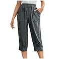thumbnail image 1 of HAPIMO Capri Cotton Linen Pants Pocket for Women Trendy Clothes Solid Color Leisure Relaxed Workout Elastic Waist Retro Trousers Dark Gray S, 1 of 9