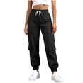 thumbnail image 1 of HAPIMO Cargo Pants Women Baggy Casual Straight Pants Outdoor Hiking Running Mountain Workout Pants Drawstring Elastic Waist Trousers Black XXL, 1 of 7