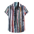 thumbnail image 1 of HAPIMO Casual Cotton Blend Button Down Tee Clothes Lapel Collar Fashion Tops Short Sleeve T-Shirt for Men Stripe Graphic Print Blouse Men's Summer Beach Shirts Green M, 1 of 4