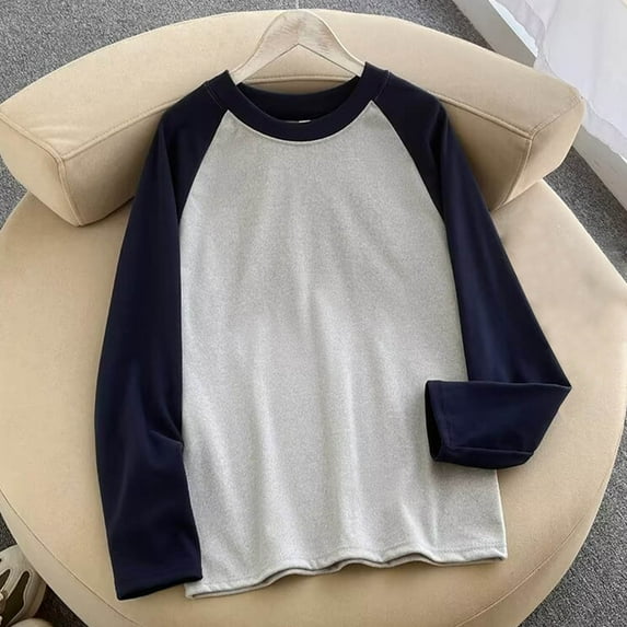 HAPIMO Casual Cotton Long Sleeve T-Shirt Baseball Color Block Loose Split Long Sleeve Bottoming Shirt Raglan Tops for Women Gray M
