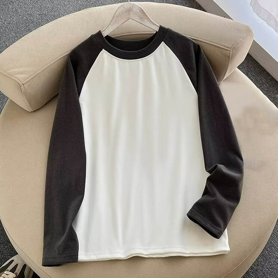 HAPIMO Casual Cotton Long Sleeve T-Shirt Baseball Color Block Loose Split Long Sleeve Bottoming Shirt Raglan Tops for Women White XL