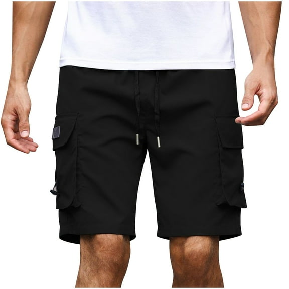 HAPIMO Casual Outings Sports Shorts Elastic Waist Drawstring Lightweight Relaxed Fit Men's Shorts Breathable Comfy Shorts for Beach Vacation Solid Color Shorts Black X-Large