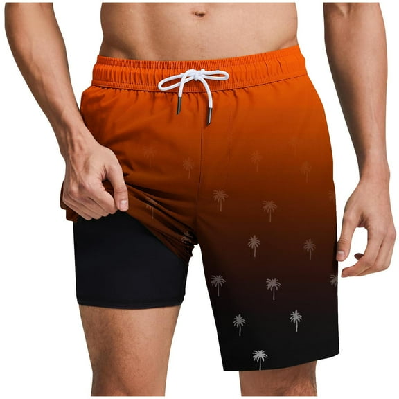 HAPIMO Casual Outings Travel Shorts 9" Beach Shorts Quick Dry Board Shorts Men Swim Trunks with Compression Liner Hawaiian Bathing Mesh Lining Shorts Summer Outdoor Swimsuit Shorts Orange XX-Large