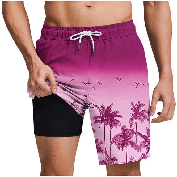 HAPIMO Casual Outings Travel Shorts 9" Beach Shorts Quick Dry Board Shorts Men Swim Trunks with Compression Liner Hawaiian Bathing Mesh Lining Shorts Summer Outdoor Swimsuit Shorts Hot Pink XX-Large