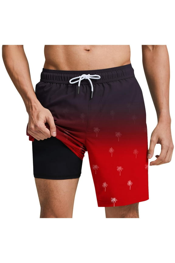 Casual Outings Travel Shorts 9" Beach Shorts Quick Dry Board Shorts Men Swim Trunks with Compression Liner Summer Outdoor Swimsuit Shorts Hawaiian Bathing Mesh Lining Shorts Red Medium