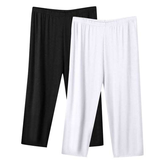 HAPIMO Casual Slacks Sweatpants 2Pc Loose Plus Size Pants for Women Solid Color Pants Lightweight Comfy Capris Pajamas Elastic Waist Activewear Trousers Workout White S