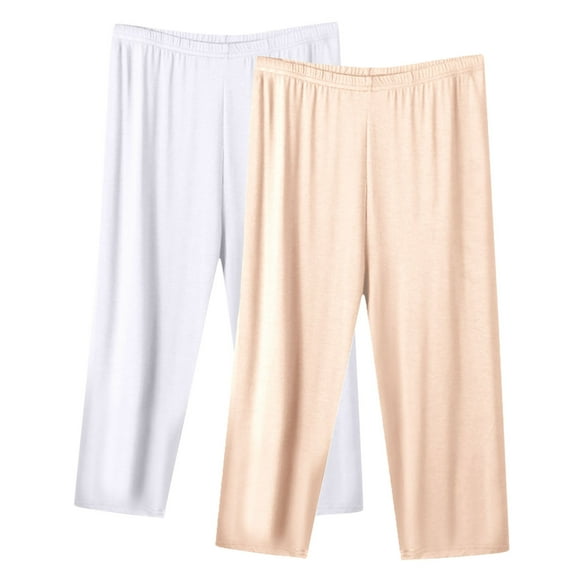HAPIMO Casual Slacks Sweatpants 2Pc Loose Plus Size Pants for Women Solid Color Pants Lightweight Elastic Waist Activewear Trousers Workout Comfy Capris Pajamas Beige XXL