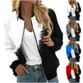 thumbnail image 1 of HAPIMO Flight Jackets for Women Trendy Full Zip Up Coats Fall Fashion Color Block Long Sleeve Outerwear with Pockets Blue L, 1 of 5
