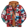 thumbnail image 1 of HAPIMO Clearance Men's Fashion Flannel Fake Tow-Piece Jacket Thick Quilted Plaid Printed Color Patchwork Hooded Jacket Padded Cotton Jacket with Pocket Red XL, 1 of 8