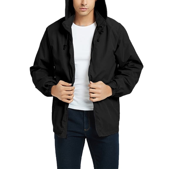 HAPIMO Men's Windbreaker Jacket Thin Section Zipper Hooded Windproof Waterproof Cold Jacket Fall Winter Rushing Jacket with Pocket Black M
