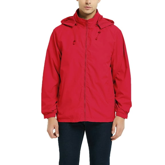 HAPIMO Men's Windbreaker Jacket Thin Section Zipper Hooded Windproof Waterproof Cold Jacket Fall Winter Rushing Jacket with Pocket Red XXL