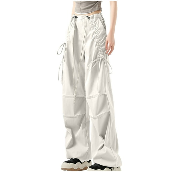 HAPIMO Solid Color Palazzo Pants High Waist Activewear Trousers Loose Cargo Pants for Women Wide Leg Pants Fashion Workout Casual Slacks Sweatpants Beige L