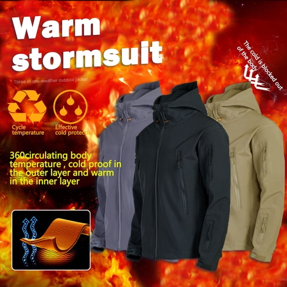 HAPIMO Unsex Outdoor Sharkskin Soft Shell Rushing Jacket Autumn Zipper Multi Pocket Waterproof Camouflage Tactical Mountaineering Clothing Jacket Khaki M