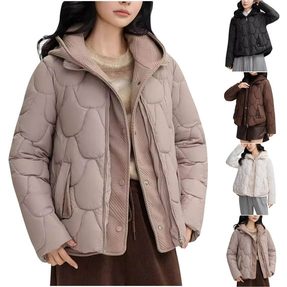 HAPIMO Women Cotton Padded Jacket Winter Thick Hooded Puffer Jackets Casual Streetwear Short Parkas Outwear Coats Beige L