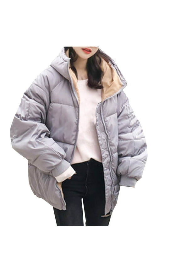 Women Cotton Padded Jacket Winter Thick Hooded Puffer Jackets Casual Streetwear Short Parkas Outwear Coats Gray XS