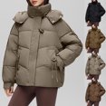 thumbnail image 1 of HAPIMO Women Cotton Padded Jacket Winter Thick Hooded Puffer Jackets Casual Streetwear Short Parkas Outwear Pockets Coats Button Black L, 1 of 4