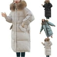thumbnail image 1 of HAPIMO Women Quilted Coat Midi Length Long Sleeve Puffer Jacket Solid Faux Hooded Padded Coats Thick Warm Winter Outerwear Green L, 1 of 5