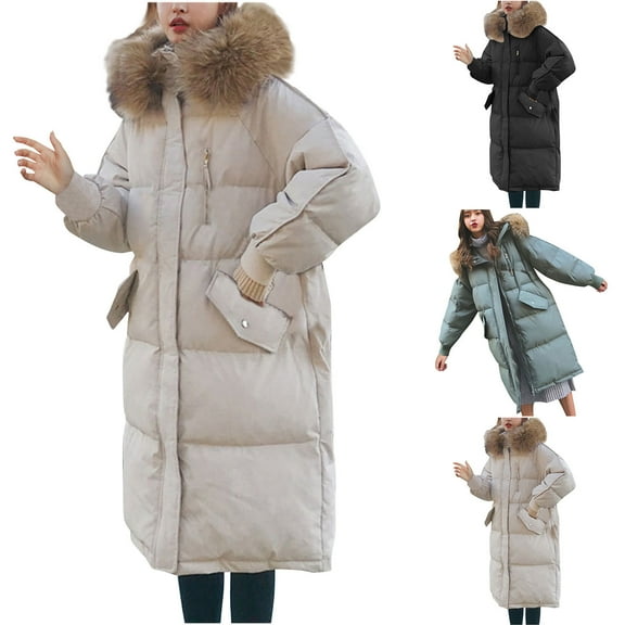 HAPIMO Women Quilted Coat Midi Length Long Sleeve Puffer Jacket Solid Faux Hooded Padded Coats Thick Warm Winter Outerwear Green L
