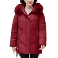 thumbnail image 1 of HAPIMO Women Quilted Coat Midi Length Long Sleeve Puffer Jacket Solid Faux Hooded Padded Coats Thick Warm Winter Outerwear Pockets Cotton Red XXL, 1 of 6