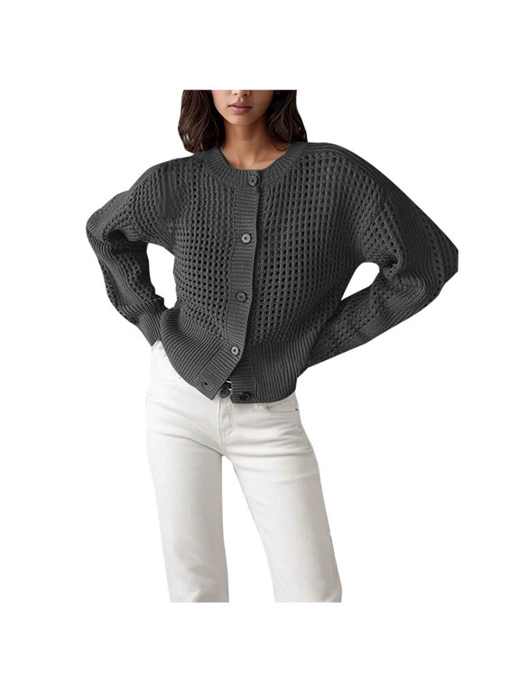 Women'S Knit Cardigan Sweaters Fall Fashion Long Sleeve Open Front Button Trendy Casual Sweater Jacket Coats Black M