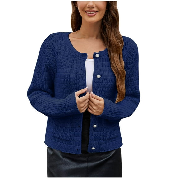 HAPIMO Women'S Knit Cardigan Sweaters Fall Fashion Long Sleeve Open Front Button Trendy Casual Sweater Jacket Coats Blue XL