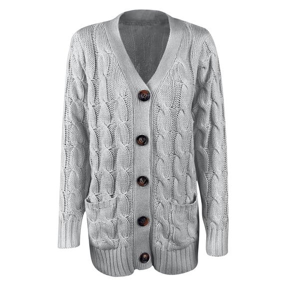 HAPIMO Women'S Midi Knit Cardigan Sweaters Fall Fashion Long Sleeve Open Front Button Trendy Casual Sweater Jacket Lapel V Neck Cotton Coats Gray XXL