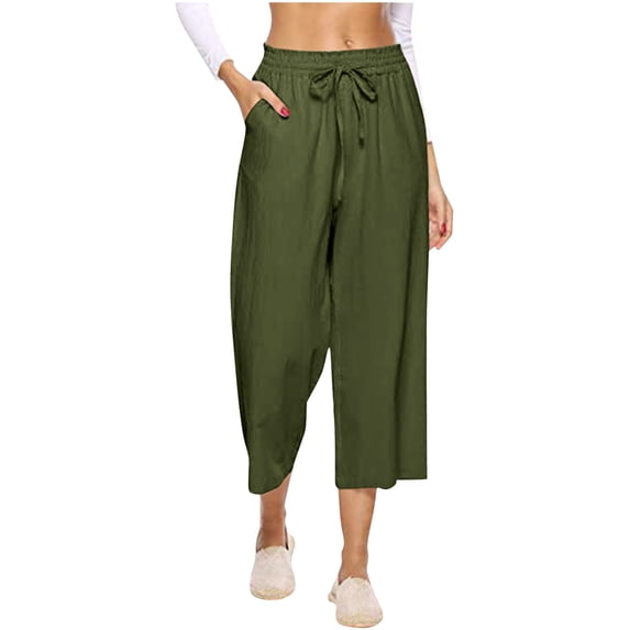 HAPIMO Clearance Women's Solid Color Yoga Capris Stretch Athletic Drawstring Summer Workout Pants Slimming Tummy Control Running Yoga Leggings for Women Green XL