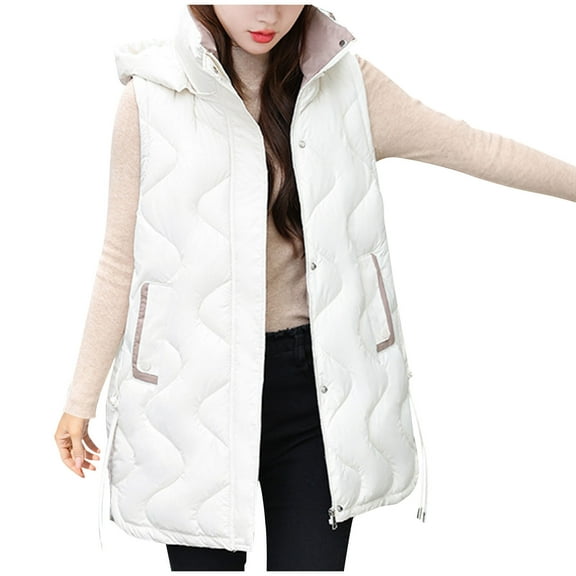 HAPIMO Womens Puffer Vest Sleeveless Zip Up Quilted Coat Stand Collar Gilet Jacket with Pockets Cotton Hoodie White M