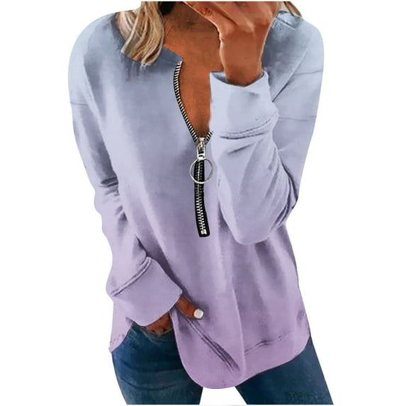 HAPIMO Womens Summer Short Sleeve Shirts Zipper V Neck Chiffon Tunic Casual Solid Loose Shirts Tops and Blouses Purple M