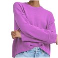 thumbnail image 1 of HAPIMO Clearance Womens Sweaters Fall Fashion Long Sleeve Crewneck Knitwear Solid Color Casual Jumper Pullover Sweaters for Women Purple M, 1 of 2