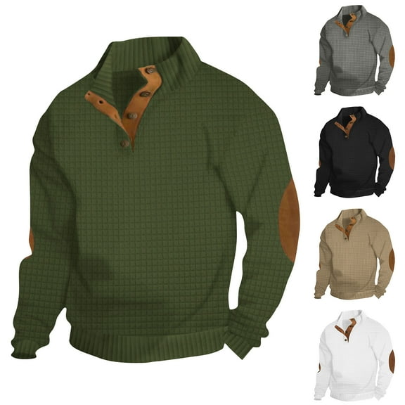 HAPIMO Color Block Western Loose Pullover Big Men's Long Sleeve Tops Aztec Cowboy Sweatshirts Quarter Button Shirts Casual Workout Vintage Slim Tees for Men Green L