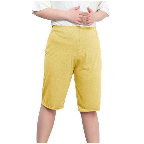 HAPIMO Comfy Capris Pajamas Loose Plus Size Pants Shorts for Women High Waist Activewear Trousers Workout Solid Color Pants Lightweight Casual Sweatpants Yellow XXXL