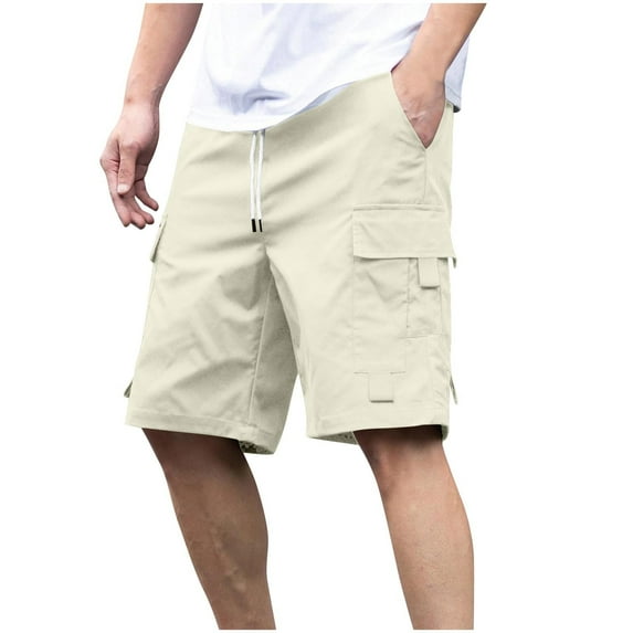 HAPIMO Comfy Shorts for Beach Vacation Men's Shorts Elastic Waist Drawstring Solid Color Breathable Casual Outings Sports Shorts Lightweight Relaxed Fit Shorts Beige X-Large
