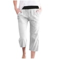 thumbnail image 1 of HAPIMO Cotton Linen Capri Cuff Pants for Women Clearance Summer Solid Relaxed Trousers Fashion Sale High Elastic Waist Casual Comfy White XL, 1 of 6