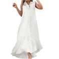thumbnail image 1 of HAPIMO Cotton Linen Shirt Dress for Women Solid Summer Beach Vintage Lapel Sundress Girls Vacation Elegant Leisure Button Sleeveless Boho White XXL, 1 of 6