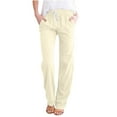 thumbnail image 1 of HAPIMO Cotton Linen Straight Cuff Pants for Women Elastic Waist Drawstring Trendy Clothes Solid Color Retro Trousers Leisure Relaxed Beige S, 1 of 5