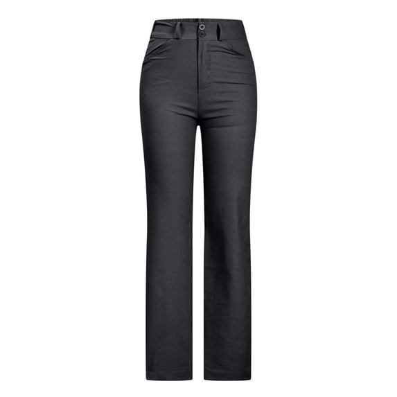 HAPIMO Cotton Linen Straight Pants with Pocket for Women Summer High Waist Fashion Solid Relaxed Trousers Casual Button Workout Black XXL
