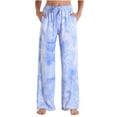 thumbnail image 1 of HAPIMO Cotton Linen Straight Pants with Pocket for Women Elastic Waist Drawstring Trousers Leisure Relaxed Trendy Clothes Retro Solid Color Light Blue L, 1 of 5