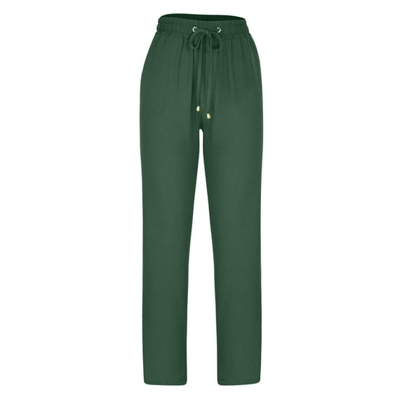 HAPIMO Cotton Linen Sweatpants Jogger Pants for Women Summer High Elastic Waist Trousers Drawstring Casual Comfy Fashion Solid Relaxed Green M