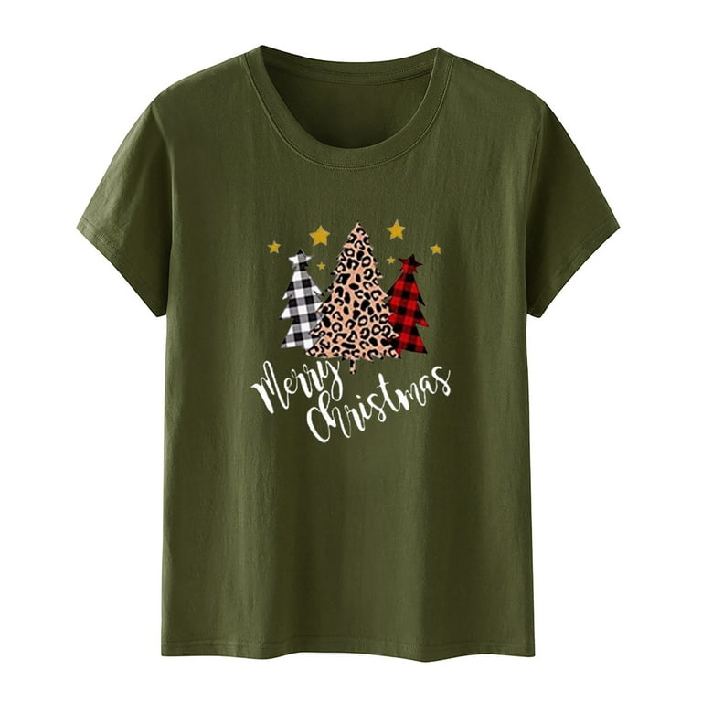 HAPIMO Savings Women's Christmas Short T-Shirt Christmas Tree