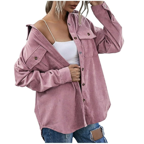 HAPIMO Corduroy Jackets for Women Solid Tassels Button Jacket Womens Bust Pocket Lapel Outwear Long Sleeve Girls Fall Fashion Tops Casual Comfy Pink L