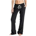 thumbnail image 1 of HAPIMO Cotton Linen Pants for Women Teens Fall Fashion Outfits Drawstring Elastic Waist Solid Color Womens Straight Wide Leg Pockets Trousers Casual Comfy Pants Black M, 1 of 10